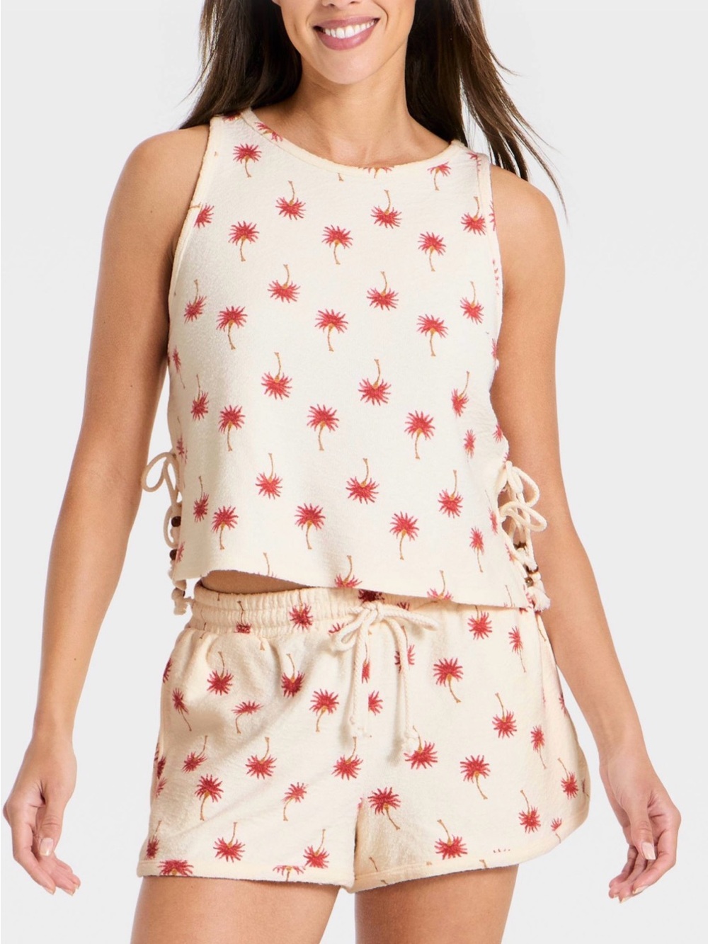 Lounge set - cream with pink plam trees - vintage feel NWT tank and shorts